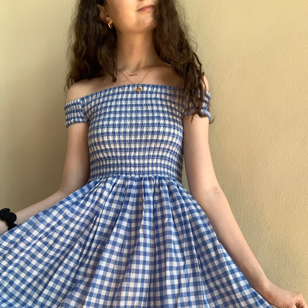J.Crew blue gingham midi dress